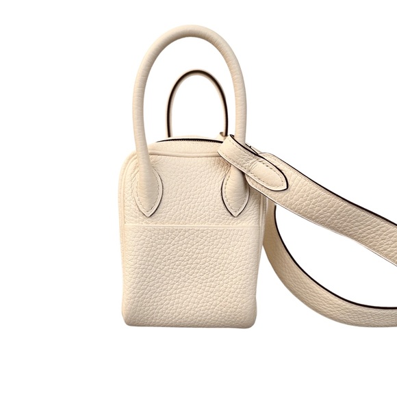 Hermès Nata Taurillon Clemence Mini Lindy 20 Cream Ivory White Gold Hardware GHW - Picture 8 of 16